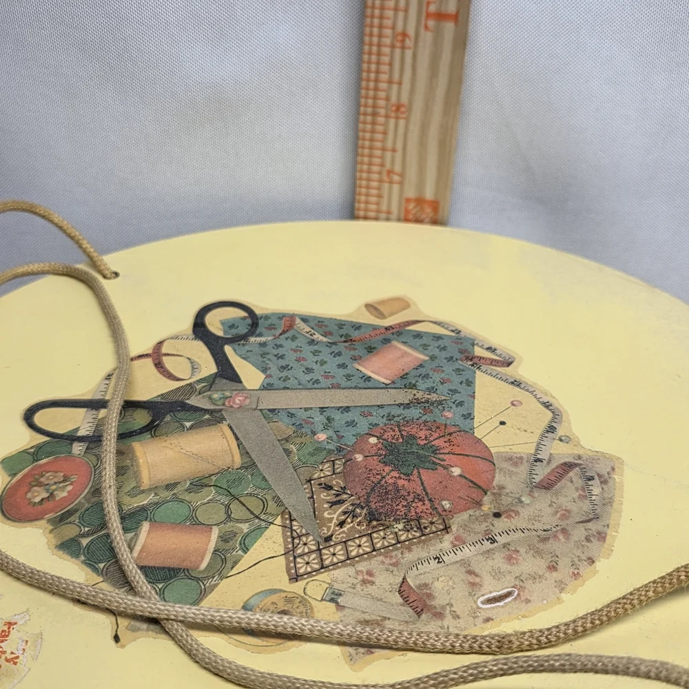 Vintage Soft Yellow Wicker Sewing Basket